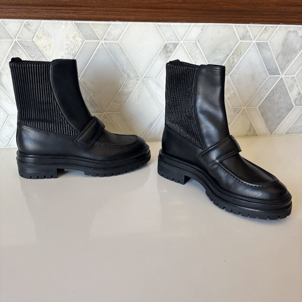Gianvito Rossi Size 36/6 Black Calfskin Pull On Ankle Boot Lug Sole Eco Stretch - Picture 6 of 12